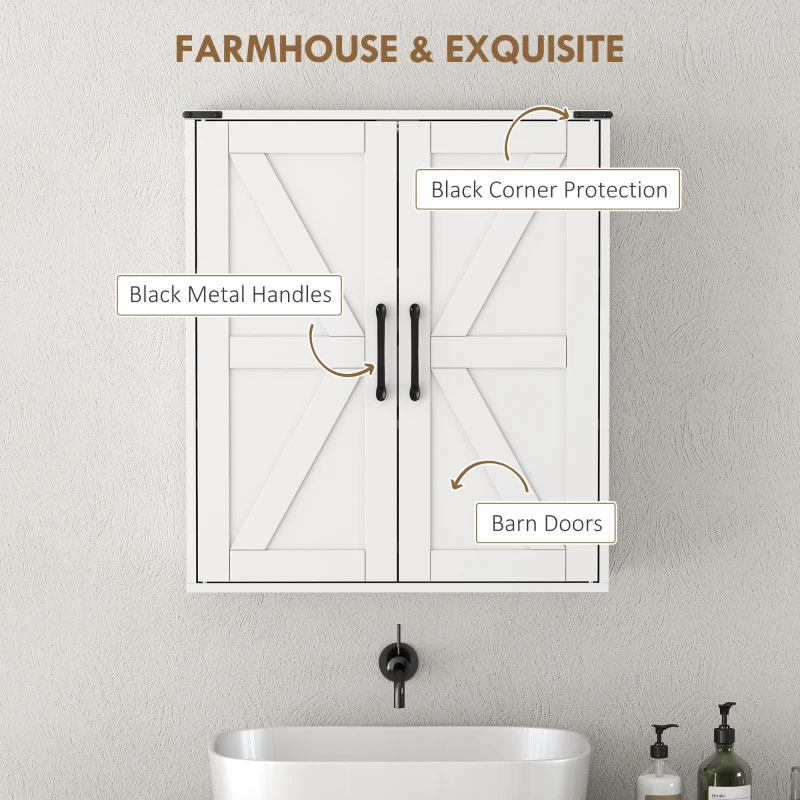HOMCOM Bathroom Wall Cabinet, Wall Mounted Medicine Cabinet with Barn Doors and Adjustable Shelves, Over The Toilet, White