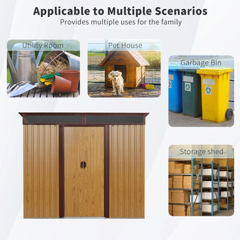 8 x 6 ft Outdoor Metal Storage Shed with Window and Galvanized Steel, Outbuilding for Garden Hobbyists, 93.5'' L x 68.5'' W x 77'' H, Coffee