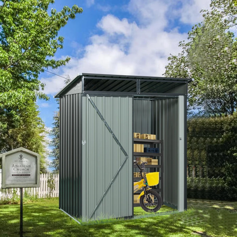 Outdoor Metal Storage Shed with Transparent Panel, Galvanized Construction, Storage Hut ideal for Backyard, 64.5'' L x 43.5'' W x 71.5'' H, Gray