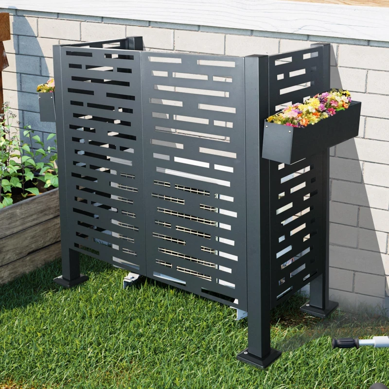 Outdoor Metal Privacy Fence Cover with Galvanized Plate, Privacy Shield Perfect for Air Conditioner Units, 48'' L x 22'' W x 48'' H, Charcoal