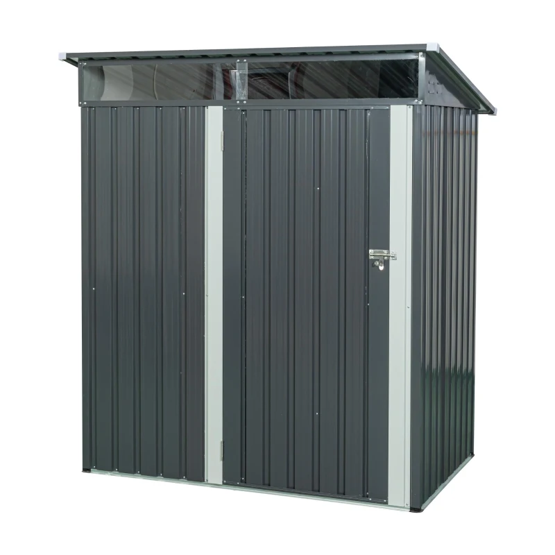 Outdoor Metal Storage Shed with Transparent Panel, Galvanized Construction, Storage Hut ideal for Backyard, 64.5'' L x 43.5'' W x 71.5'' H, Gray