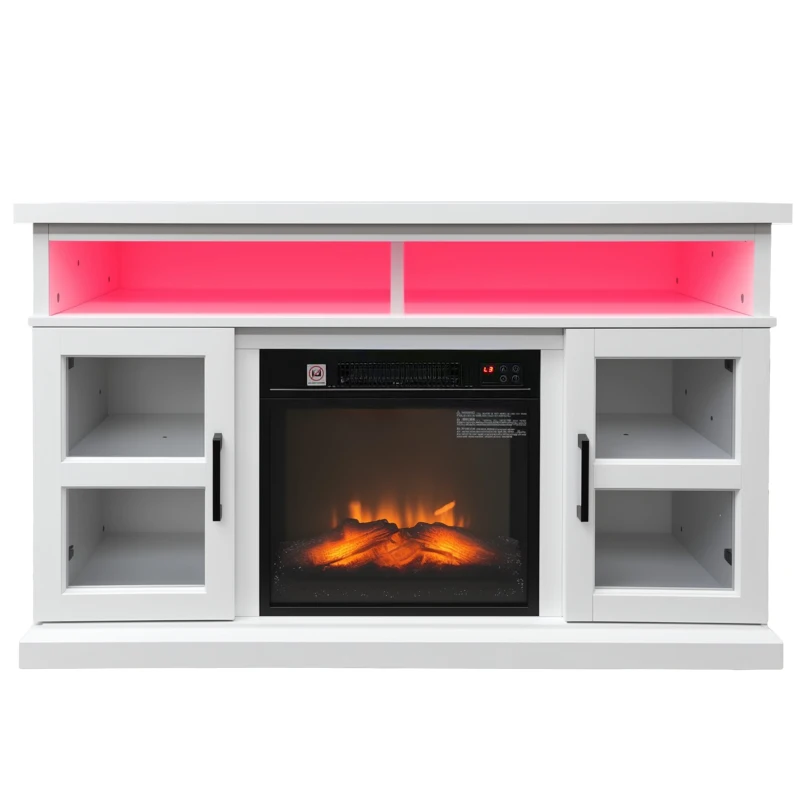HOMCOM 48" Fireplace TV Stand for TVs Up to 55 Inches, Media Entertainment Center with 3D Flame, Adjustable Shelves, White