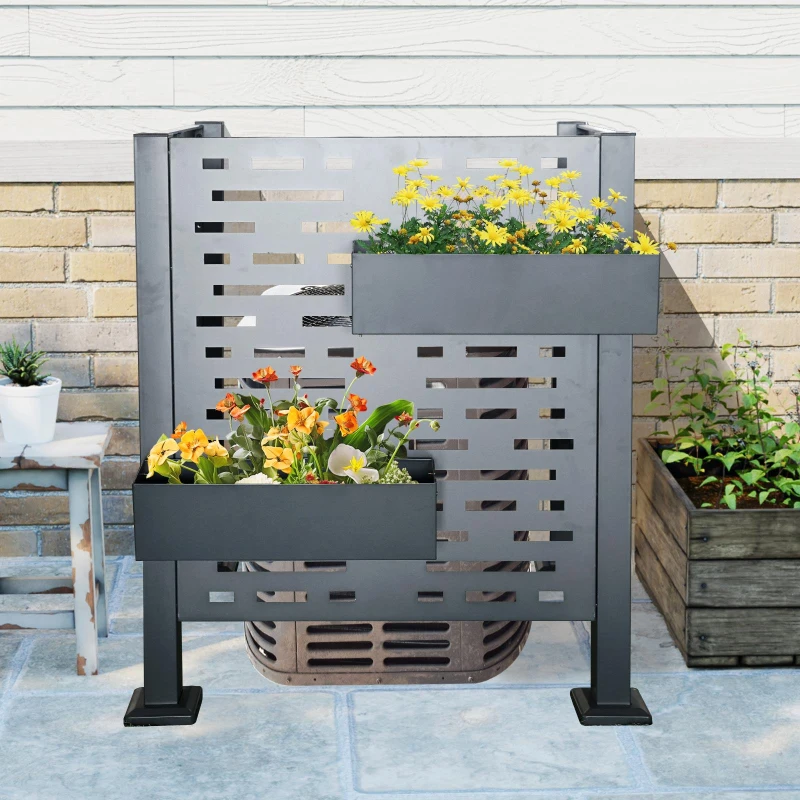 Outdoor Metal Privacy Fence Cover with Galvanized Plate, Privacy Shield Perfect for Air Conditioner Units, 36'' L x 36'' W x 44.5'' H, Charcoal