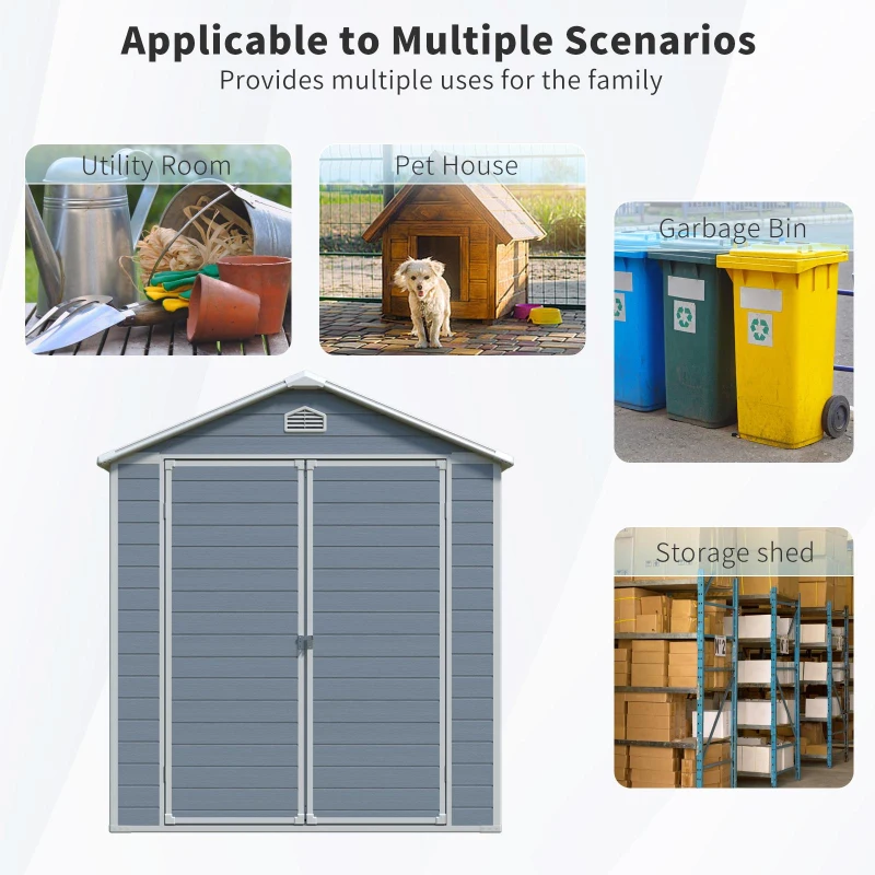 Resin Outdoor Storage Shed Kit with Pad-Lockable Double Doors, Outbuilding for Garden Hobbyists, 75'' L x 95.5'' W x 82.5'' H, Gray