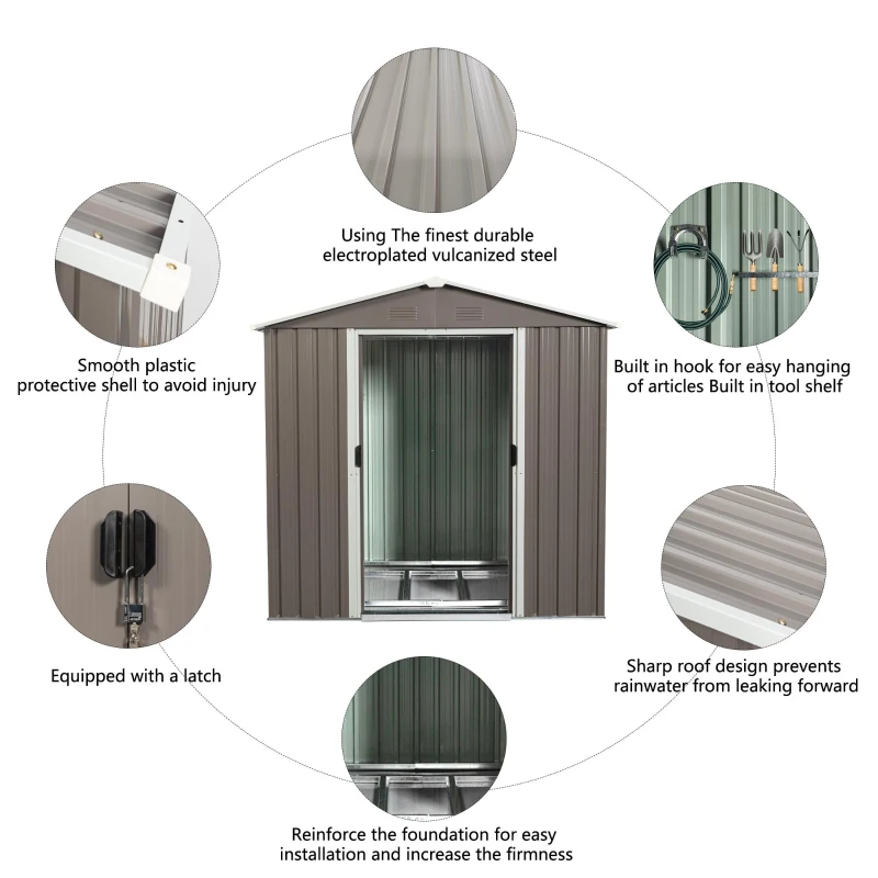 Outdoor Metal Storage Shed with Sliding Doors, Punched Vents, Galvanized Iron Frame, Outbuilding for Backyard, 72.5" L x 47" W x 72.5" H, Grey