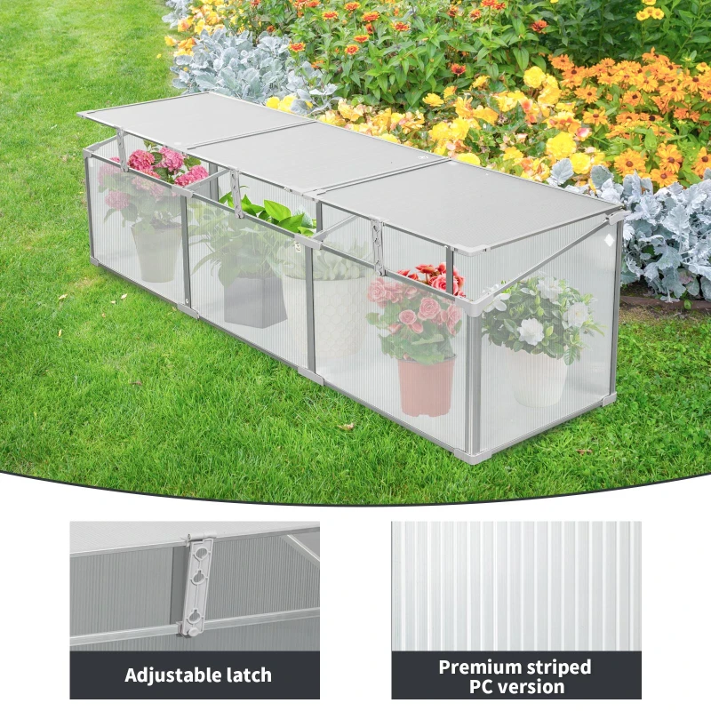 Polycarbonate Greenhouse with Sturdy Aluminium Structure, Polycarbonate Plant House with Openable Top, 71" L x 20.5" W x 20.5" H, Silver