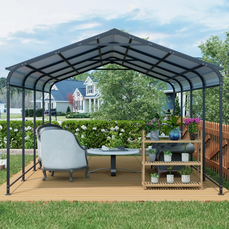 12 × 21 ft Heavy Duty Carport with Galvanized Steel Roof and Frame, Metal Garage Ideal for Driveway, 144'' L x 254'' W x 105.5'' H, Charcoal