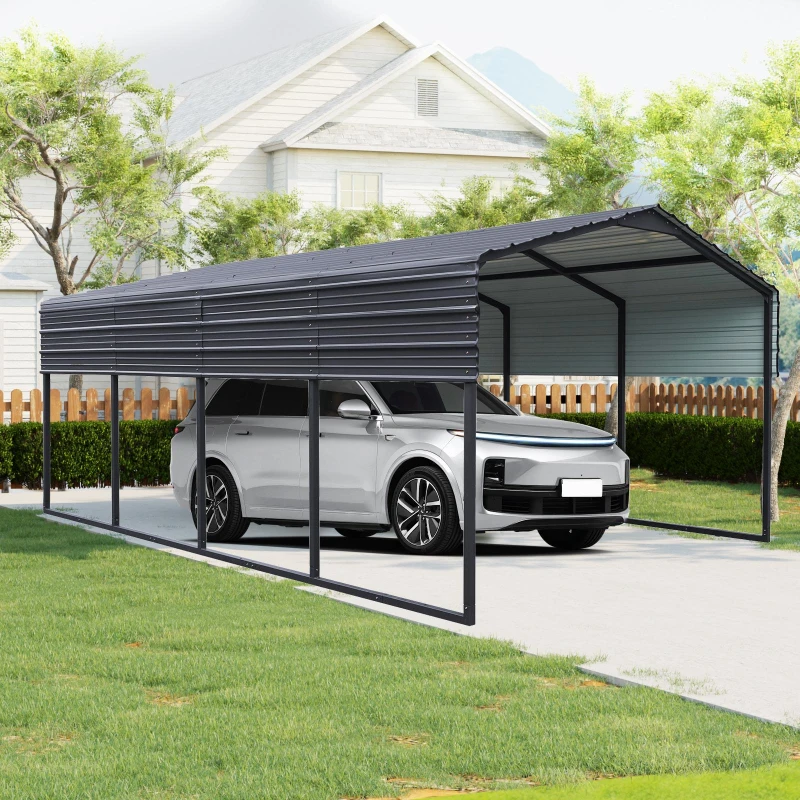 12 x 20 ft Metal Outdoor Garage with Heavy Duty Galvanized Steel, Waterproof Car Shelter for storage, 144" L x 235" W x 103" H, Charcoal