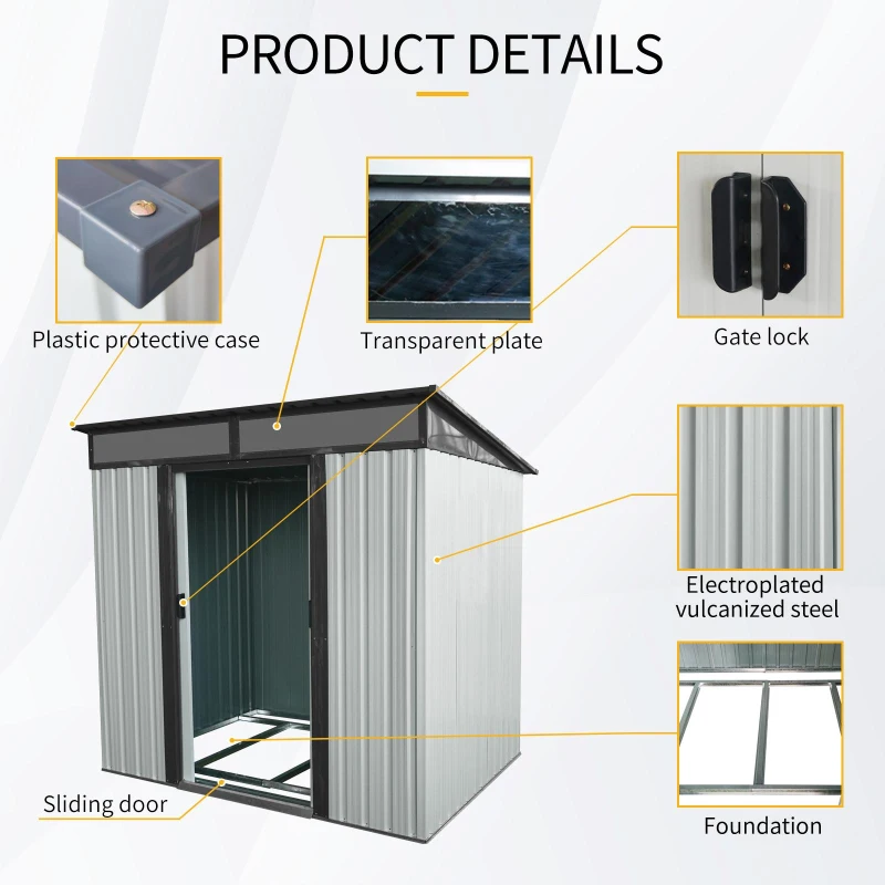 Outdoor Metal Storage Shed with Lockable Sliding Doors, Transparent Panels, Outbuilding for Backyard, 77" L x 59.5" W x 71" H, White+Black