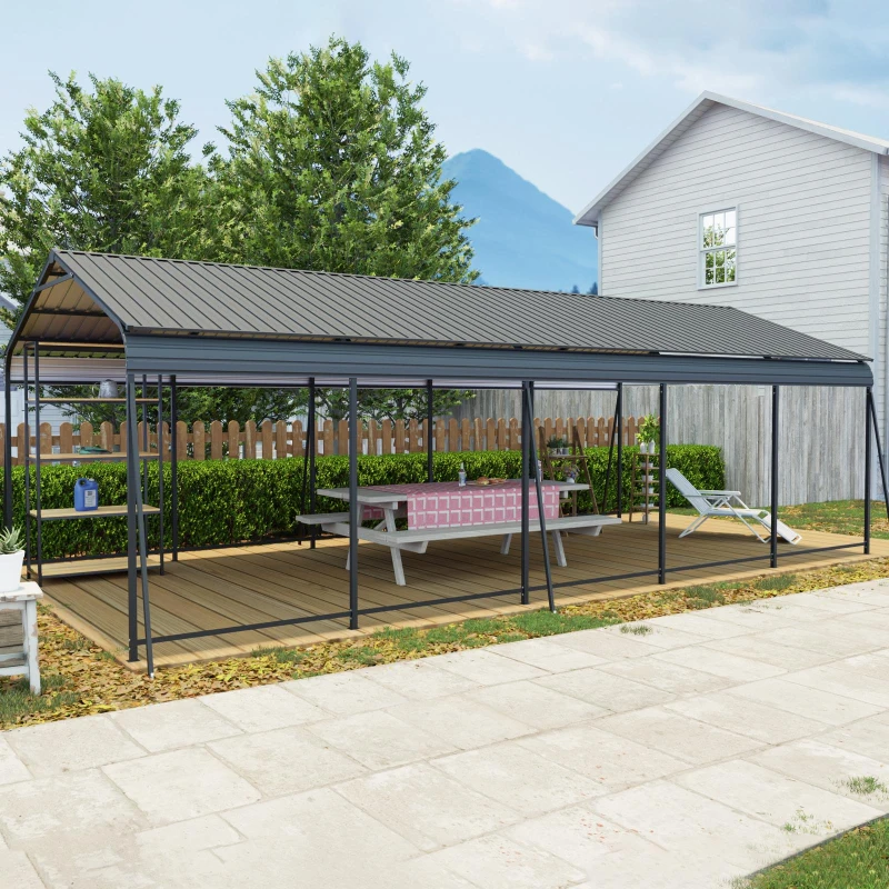 Heavy Duty Outdoor Carport with Galvanized Steel Roof, Large Garage Perfect for Cars and Trucks, 156'' L x 317'' W x 107.5'' H, Charcoal