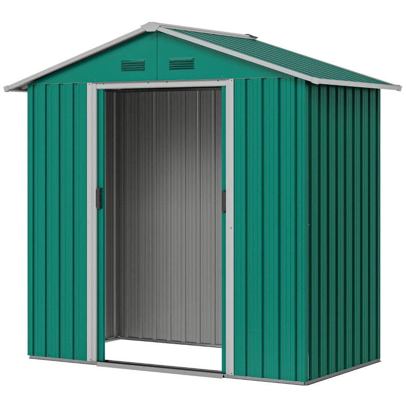 Outsunny 6.5x3.5ft Metal Garden Storage Shed for Outdoor Tool Storage with Double Sliding Doors and Vents, Green