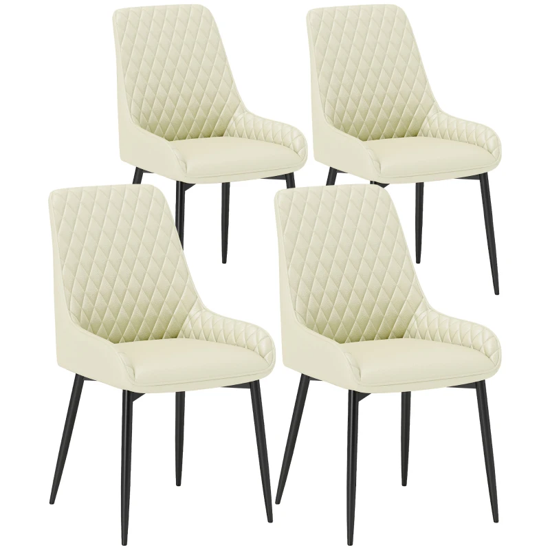 HOMCOM Upholstered Kitchen Chairs, Modern Dining Chairs Set of 4 with Diamond Tufting and Steel Legs for Dining Room, Cream