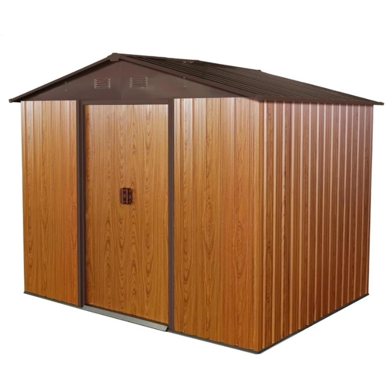 8 x 6 ft Outdoor Metal Storage Shed with Galvanized Steel Panels and Sliding Doors, Outbuilding for Backyard, 89" L x 64" W x 75" H, Coffee