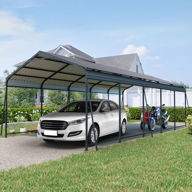 Heavy Duty Outdoor Carport with Galvanized Steel Roof, Large Garage Perfect for Cars and Trucks, 156'' L x 317'' W x 107.5'' H, Charcoal