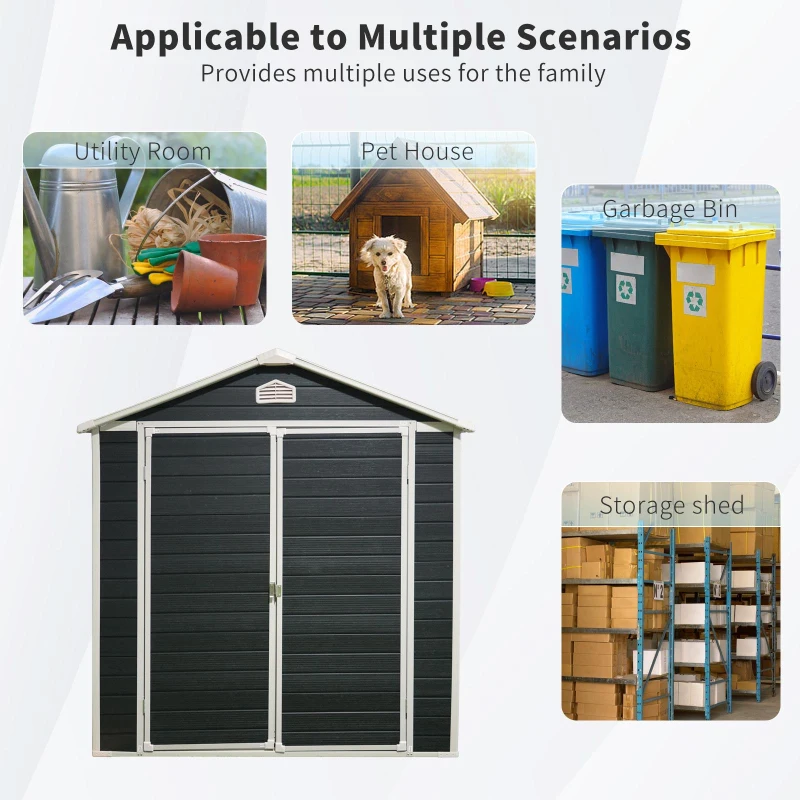 Resin Outdoor Storage Shed Kit with Pad-Lockable Double Doors, Storage Hut with Heavy-Duty Construction, 75'' L x 95.5'' W x 82.5'' H, Black