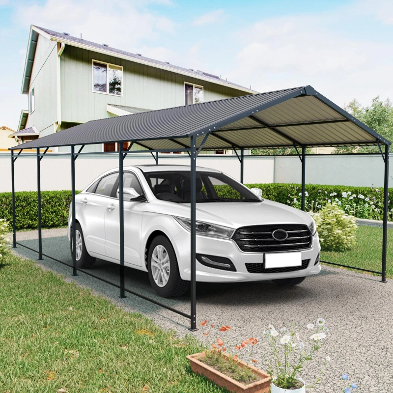 Heavy Duty Metal Carport with Galvanized Steel Roof and Frame, Large Garage Ideal for Cars and Trucks, 142'' L x 254'' W x 105.5'' H, Charcoal
