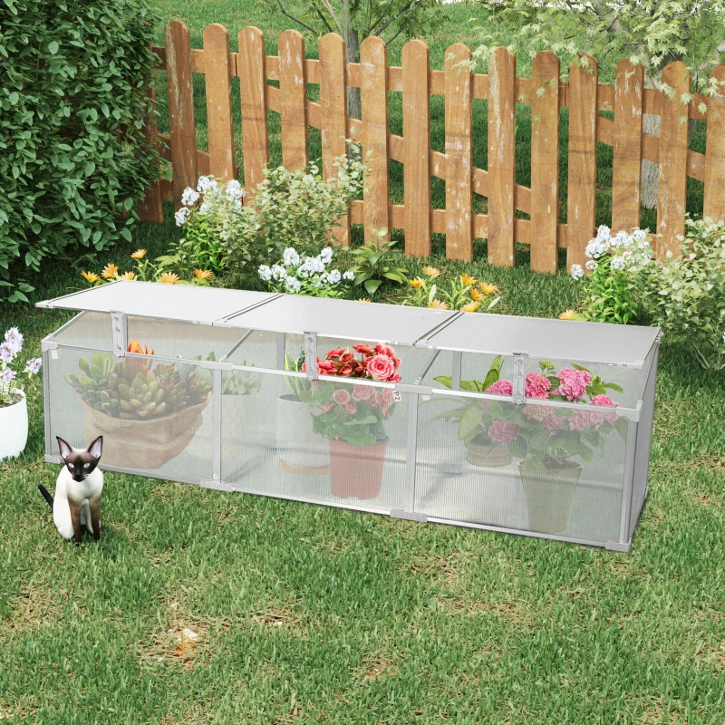 Polycarbonate Greenhouse with Sturdy Aluminium Structure, Polycarbonate Plant House with Openable Top, 71" L x 20.5" W x 20.5" H, Silver
