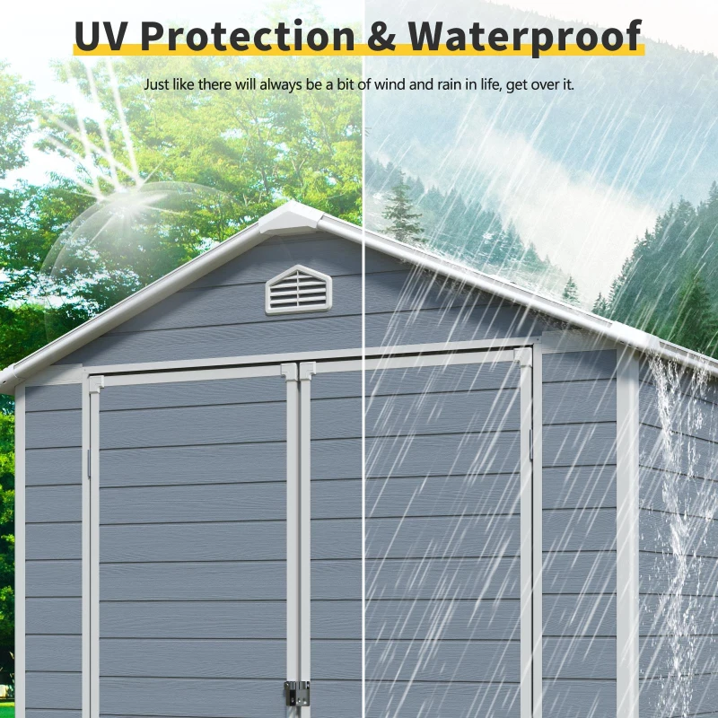 Resin Outdoor Storage Shed Kit with Pad-Lockable Double Doors, Outbuilding for Garden Hobbyists, 75'' L x 95.5'' W x 82.5'' H, Gray