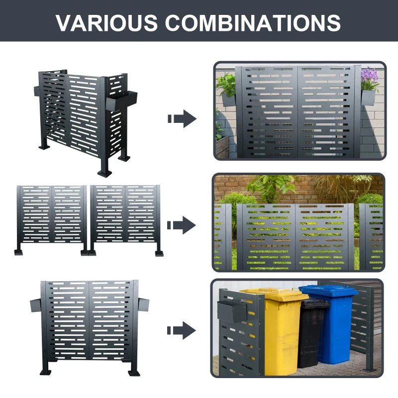 Outdoor Metal Privacy Fence Cover with Galvanized Plate, Privacy Shield Perfect for Air Conditioner Units, 48'' L x 22'' W x 48'' H, Charcoal