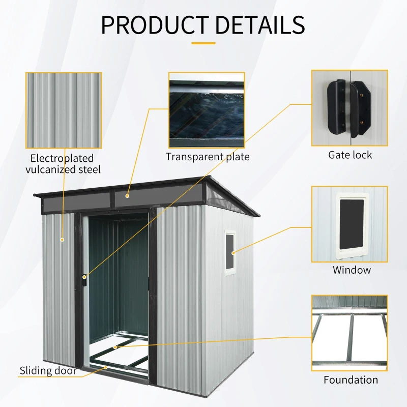 6 x 5 ft Outdoor Metal Storage Shed with Transparent Plate, Galvanized Steel Storage Hut for All-Weather Use, 77'' L x 59.5'' W x 71'' H, White+Black