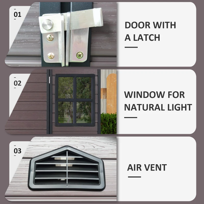 Resin Outdoor Storage Shed with Floor, Lockable Door and Windows, Outbuilding for Garden Hobbyists, 96'' L x 75'' W x 85'' H, Brown