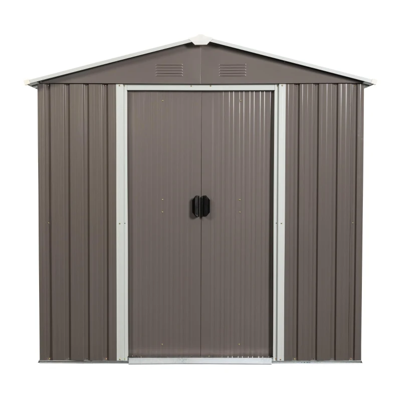 Outdoor Metal Storage Shed with Sliding Doors, Punched Vents, Galvanized Iron Frame, Outbuilding for Backyard, 72.5" L x 47" W x 72.5" H, Grey