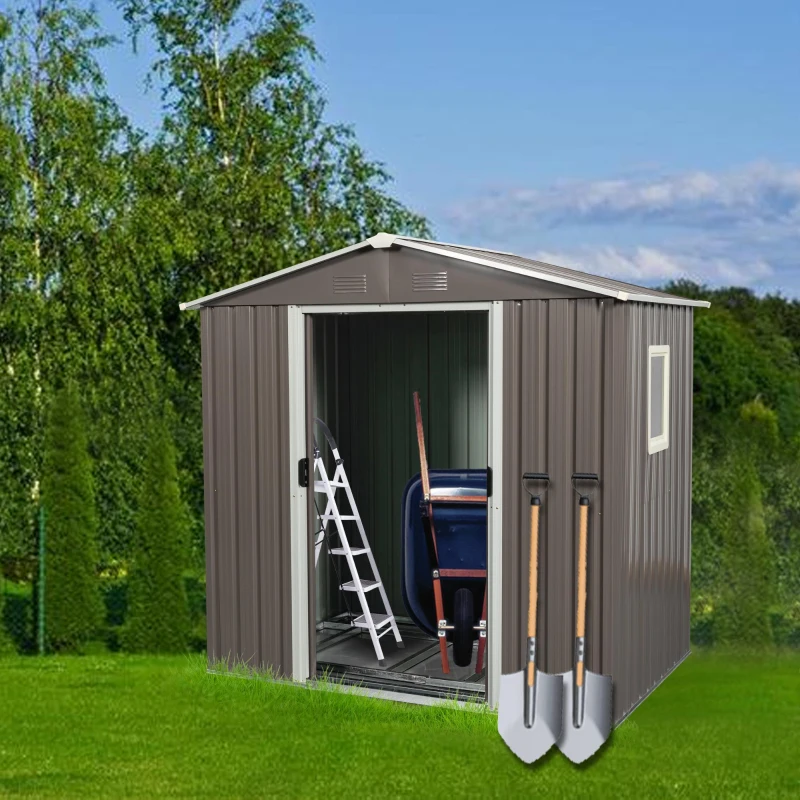 6 x 5 ft Outdoor Metal Storage Shed with Galvanized Steel Panels and Doors, Storage Hut ideal for Backyard, 76.5'' L x 51.5'' W x 72.5'' H, Gray