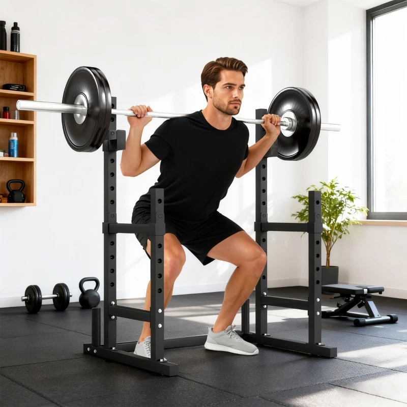 Soozier Adjustable Squat Rack, 660 lbs Multi-Function Barbell Rack for Weight Lifting and Home Gym Strength Training, Black