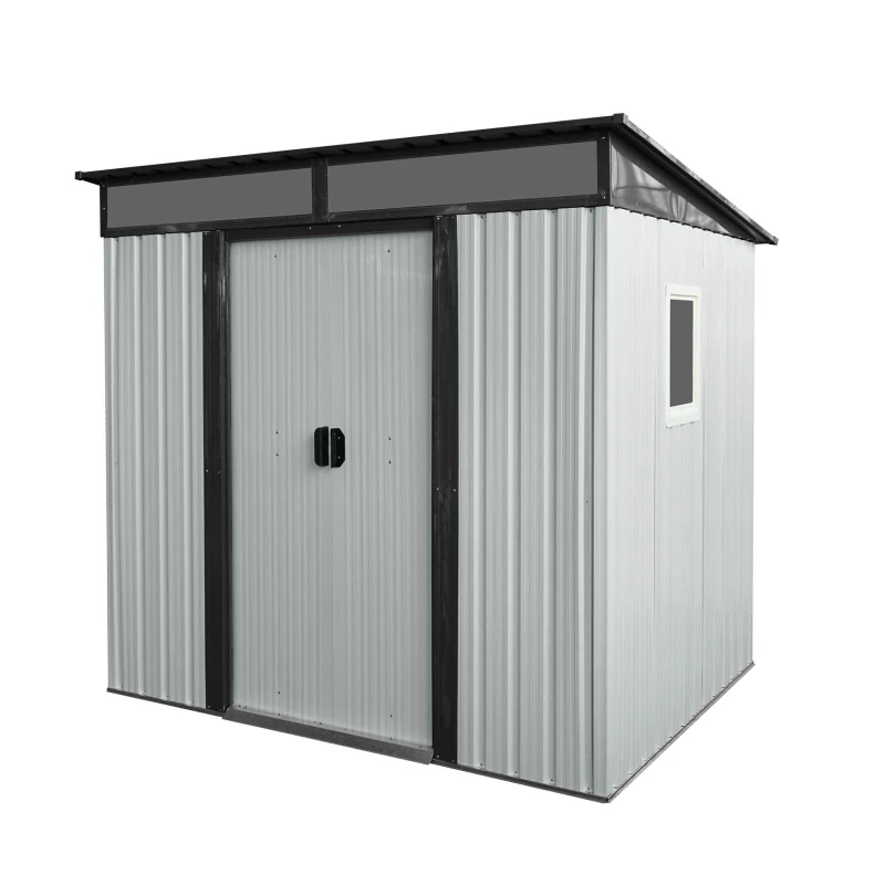 6 x 5 ft Outdoor Metal Storage Shed with Transparent Plate, Galvanized Steel Storage Hut for All-Weather Use, 77'' L x 59.5'' W x 71'' H, White+Black