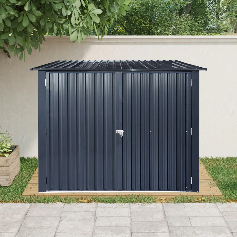 Outdoor Steel Storage Shed for Bicycles with Slope Roof and 4 Bike Tracks, Outbuilding for Garden Hobbyists, 81'' L x 76'' W x 64'' H, Black