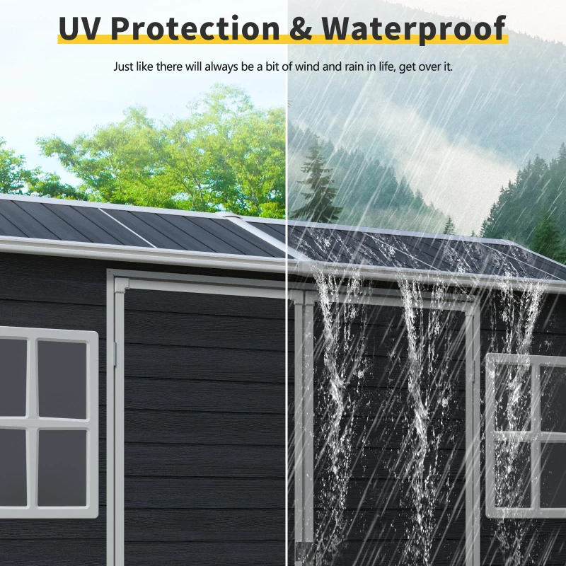 Outdoor Storage Shed with Double-Door and Two Windows, Heavy-Duty Resin Panels, Outbuilding for Backyard, 96" L x 52.5" W x 81" H, Black
