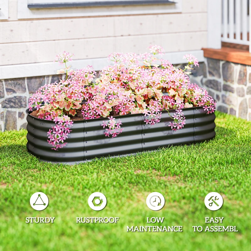 Outsunny 4.9' x 2' x 1' Galvanized Raised Garden Bed Kit, Metal Planter Box with Safety Edging, Dark Gray