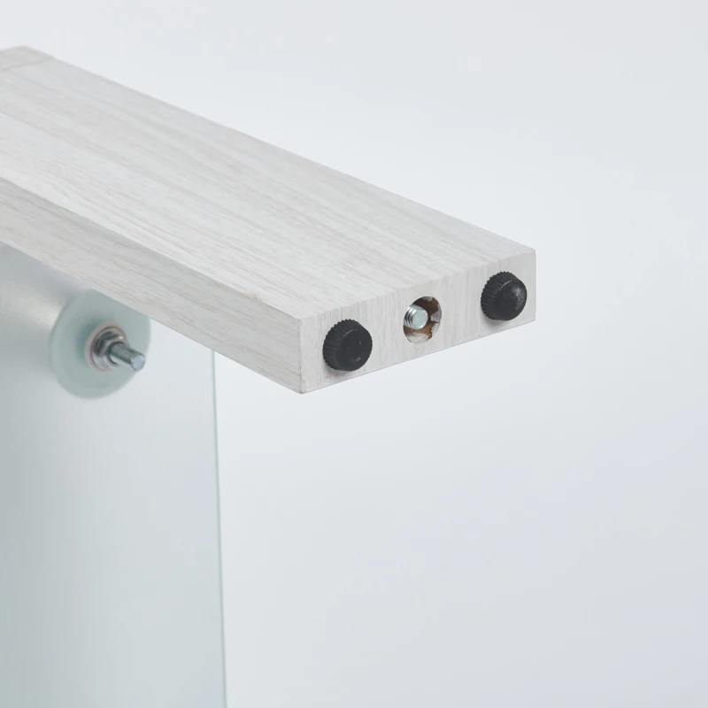 Tempered Glass Coffee Table with Geometric Design, Metal Tubular Legs, Durable Centre Desk for Living Room, 35" L x 19" W x 16.5" H, White