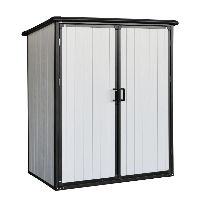 5 x 3 ft UV-Resistant Outdoor Storage Shed with Lockable Doors, Waterproof Resin Cabinet for Backyard, 57" L x 37.5" W x 64" H, Beige+Black