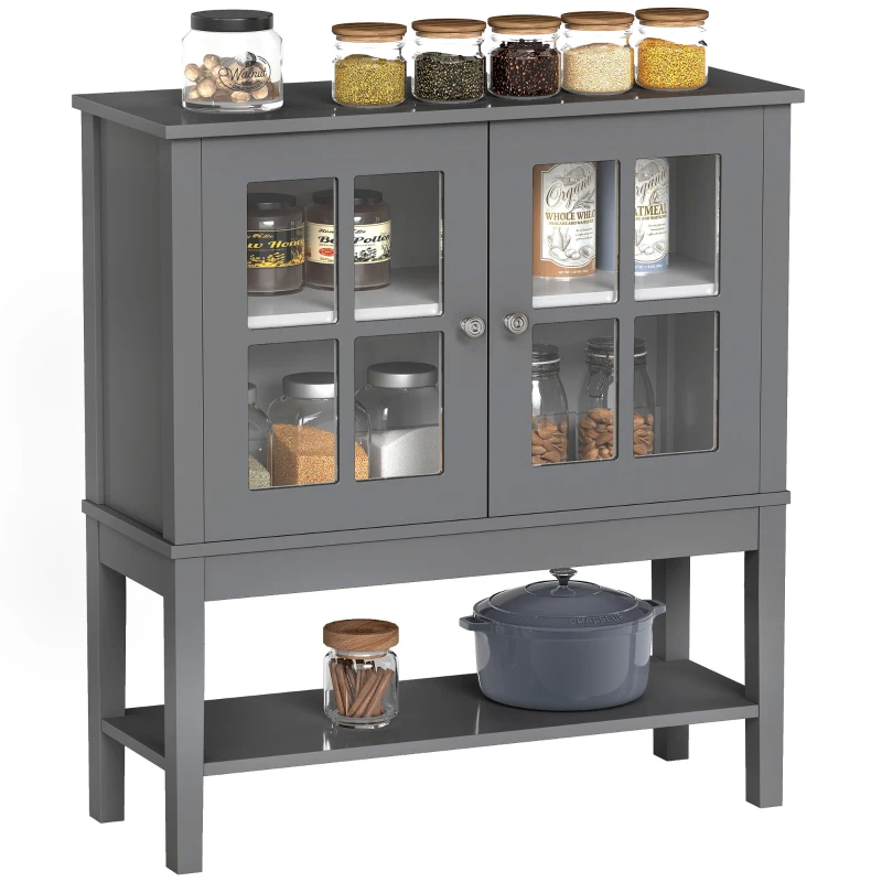 HOMCOM Sideboard Buffet Cabinet with Storage, Modern Coffee Bar Cabinet with 2 Glass Doors, Adjustable Shelf and Bottom Shelf, Console Table for Kitchen, Living Room, Dining Room, Hallway, Gray