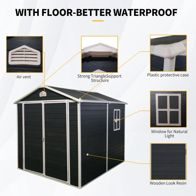 Resin Outdoor Storage Shed Kit with Pad-Lockable Double Doors, Storage Hut with Heavy-Duty Construction, 75'' L x 95.5'' W x 82.5'' H, Black