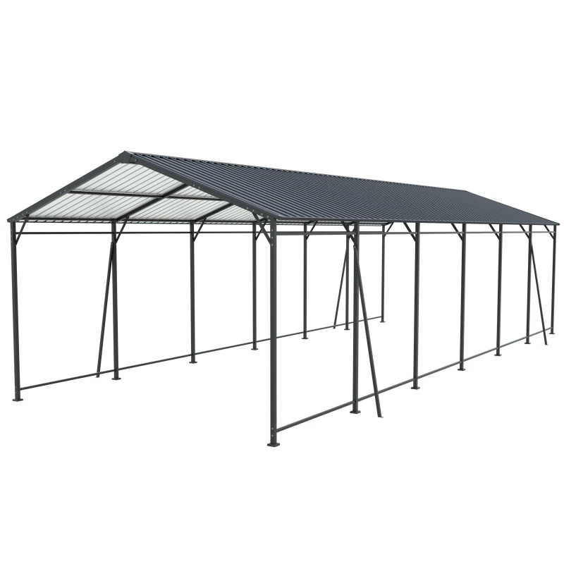 Heavy Duty Metal Carport with Galvanized Steel Roof and Frame, Large Garage with 4 Fixed Supports, 142" L x 379.5" W x 106" H, Charcoal