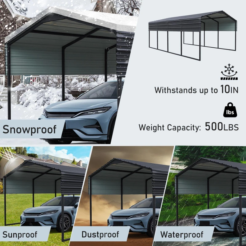 12 x 20 ft Metal Outdoor Garage with Heavy Duty Galvanized Steel, Waterproof Car Shelter for storage, 144" L x 235" W x 103" H, Charcoal