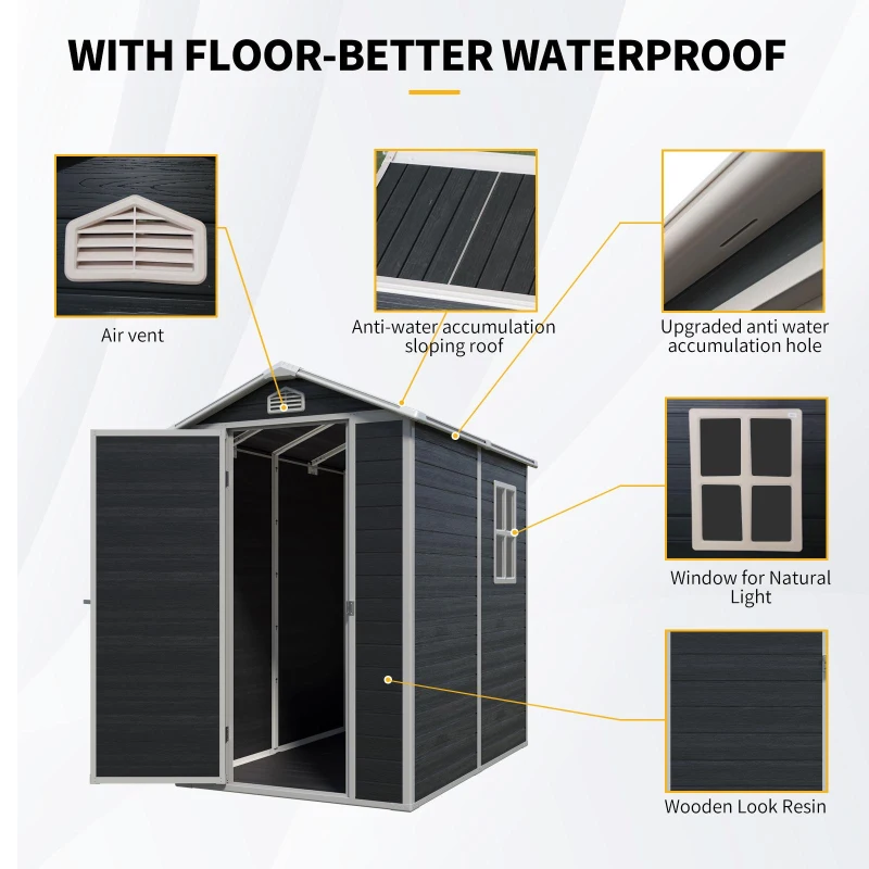 Outdoor Plastic Storage Shed with Floor and Heavy-Duty Resin Panels, Storage Hut with Pad-Lockable Door, 52.5'' L x 76.5'' W x 78.5'' H, Black