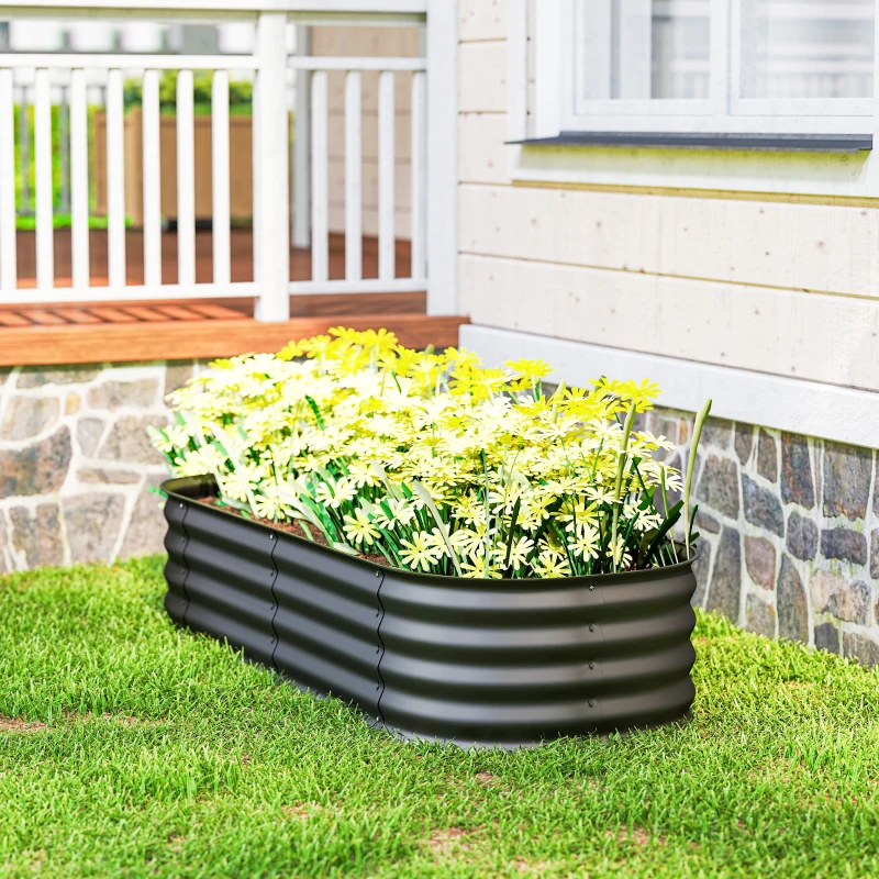 Outsunny 4.9' x 2' x 1' Galvanized Raised Garden Bed Kit, Metal Planter Box with Safety Edging, Dark Gray
