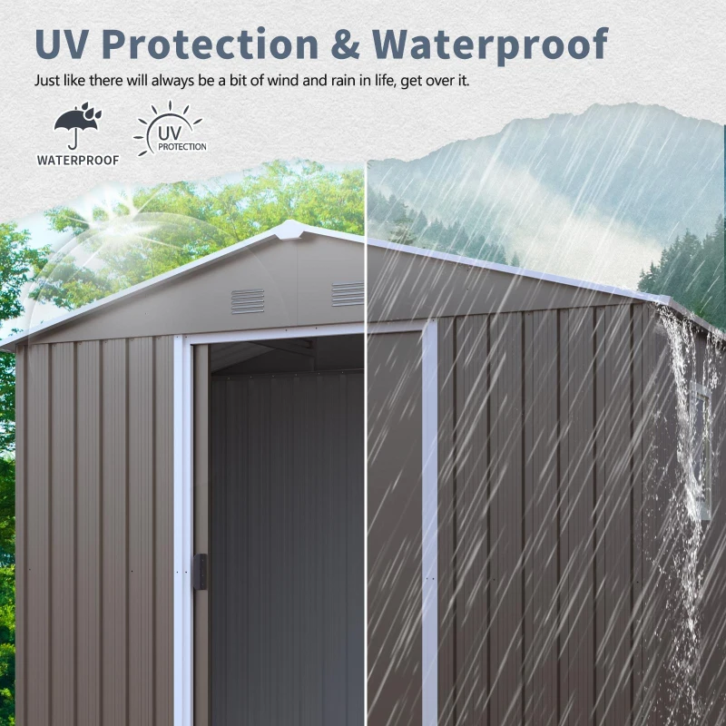 8 x 4 ft Outdoor Metal Storage Shed with Pad-lockable Sliding Doors, Storage Hut with Galvanized Steel Panels, 93'' L x 51.5'' W x 75'' H, Gray