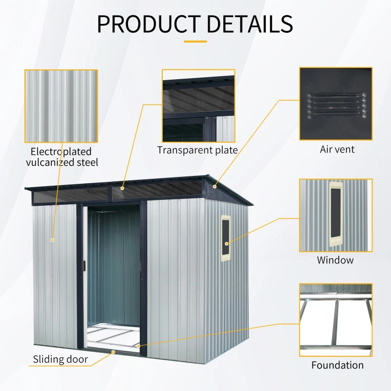 8 x 6 ft Outdoor Weatherproof Metal Storage Shed with Window, Galvanized Steel Tool Room for Garden, 93.5'' L x 68.5'' W x 77'' H, White+Black