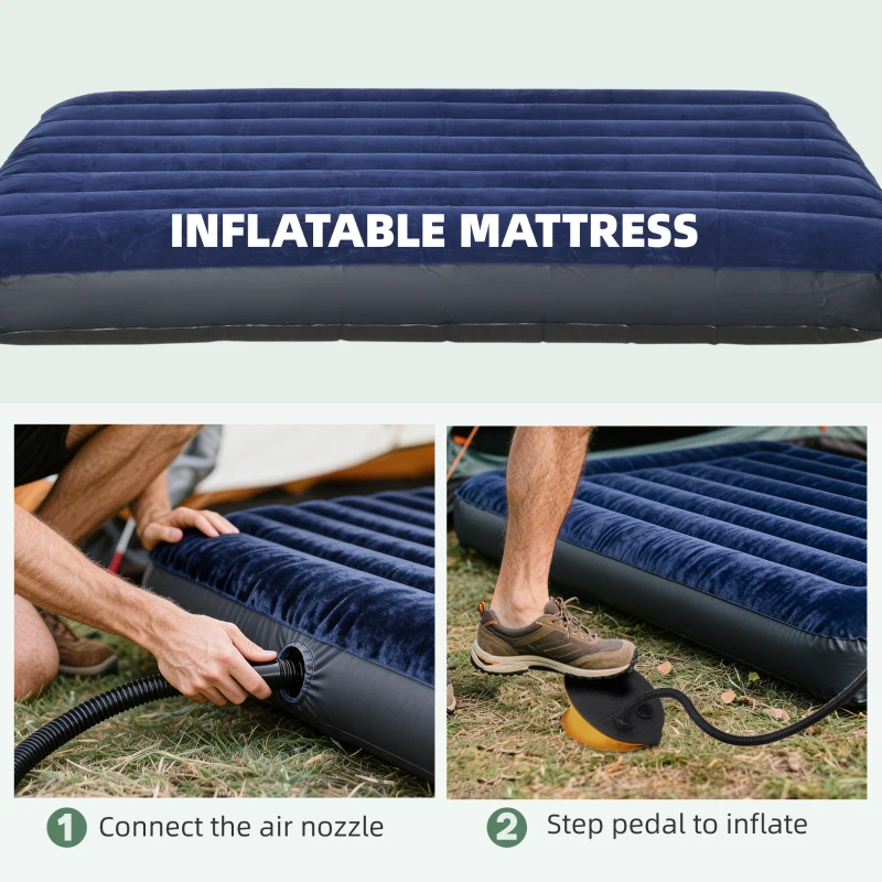 Outsunny 2-Person Tent Cot, 4-in-1 Folding Tent Combo with Air Mattress, Foot Pump, Carry Bag, Off Ground Travel Cot for Camping, Hiking, Backpacking(m-7)