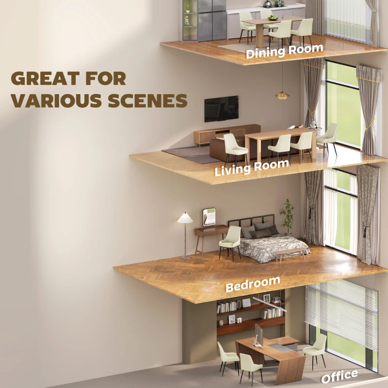 HOMCOM Upholstered Kitchen Chairs, Modern Dining Chairs Set of 4 with Diamond Tufting and Steel Legs for Dining Room, Cream