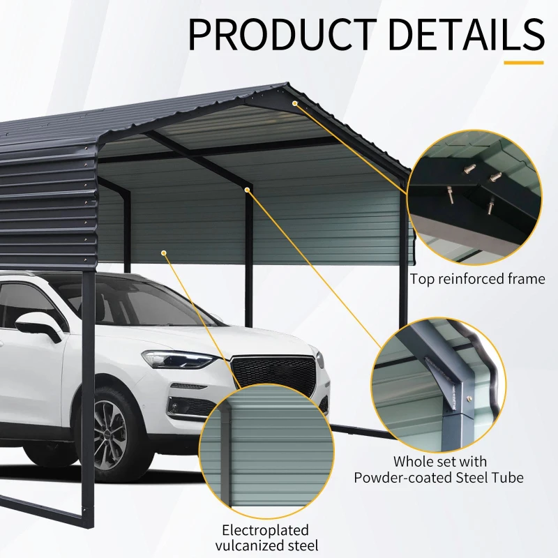 12 x 20 ft Metal Outdoor Garage with Heavy Duty Galvanized Steel, Waterproof Car Shelter for storage, 144" L x 235" W x 103" H, Charcoal