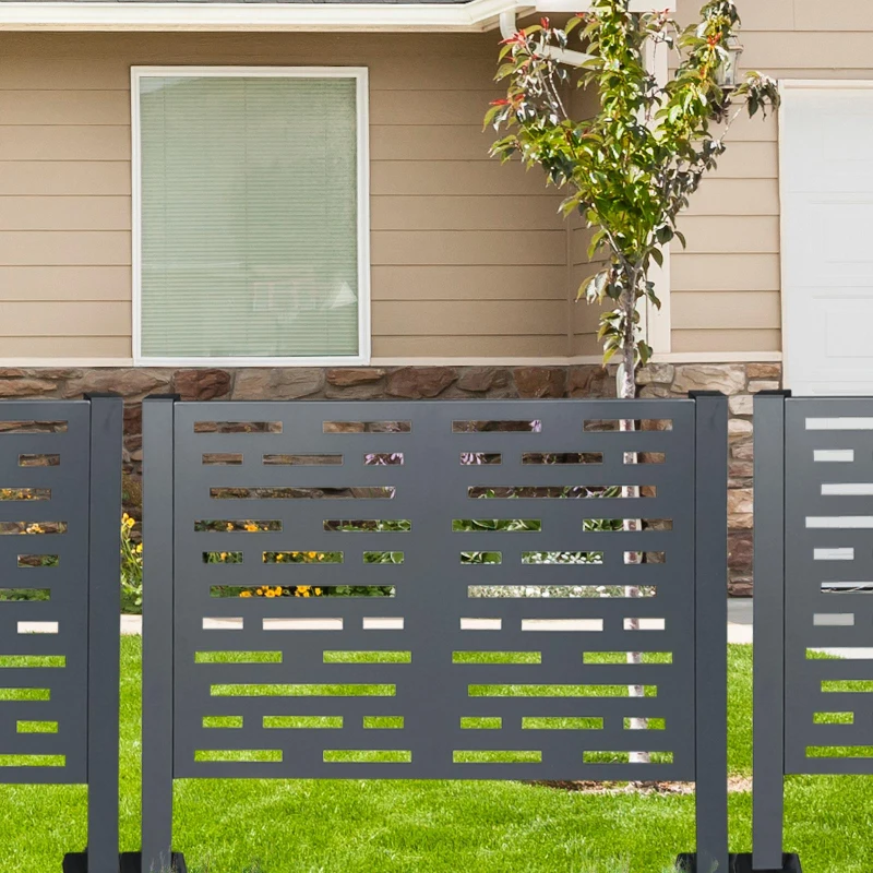 Outdoor Metal Privacy Fence Cover with 3 Concealment Panels, Privacy Shield Perfect for Air Conditioner Units, 46'' L x 22'' W x 35'' H, Charcoal