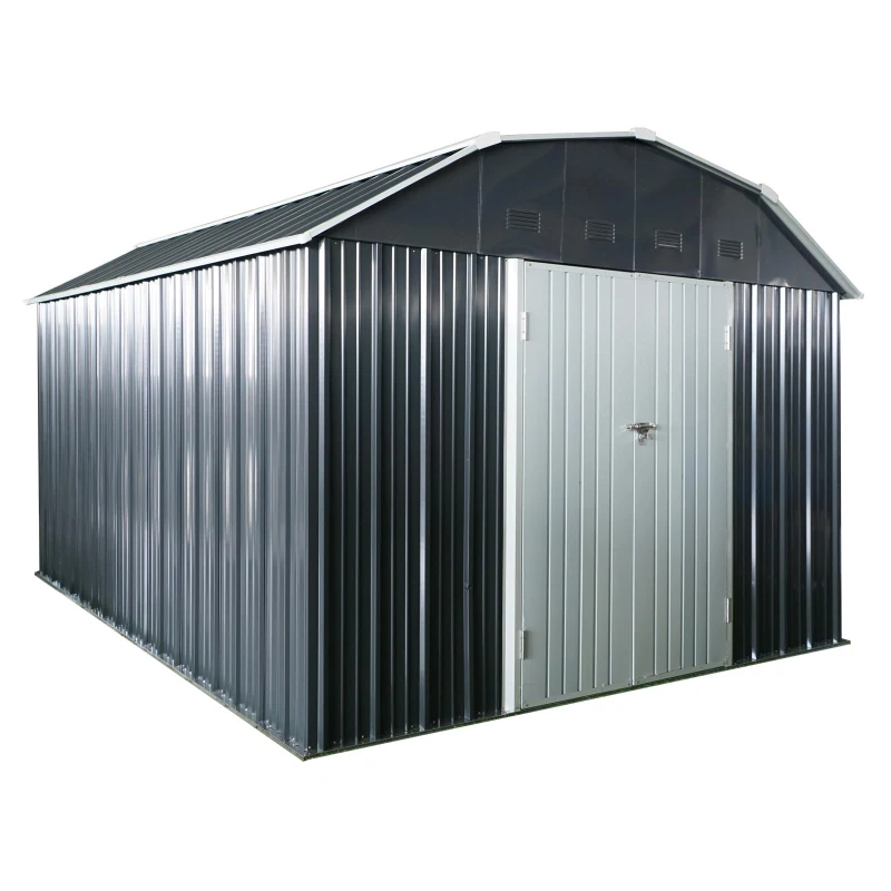 10 x 12 ft Outdoor Metal Storage Shed with Arch Roof and Lockable Double Doors, Outbuilding for Backyard, 118" L x 141" W x 87" H, Black