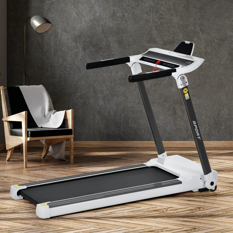 Portable Compact Treadmill with 3.5HP Motor, Bluetooth Speaker, Foldable Running Machine for Home Gym, 61.5" L x 24.5" W x 45.5" H, White