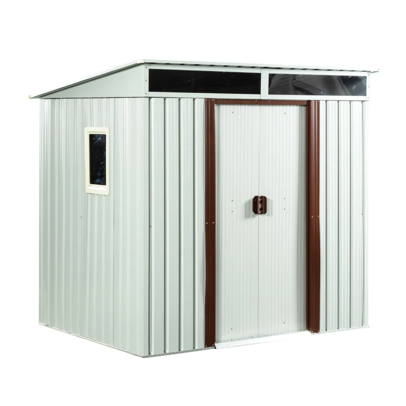 Outdoor Metal Storage Shed with Metal Foundation and Robust Construction, Storage Hut ideal for Backyard, 77'' L x 59.5'' W x 71'' H, White