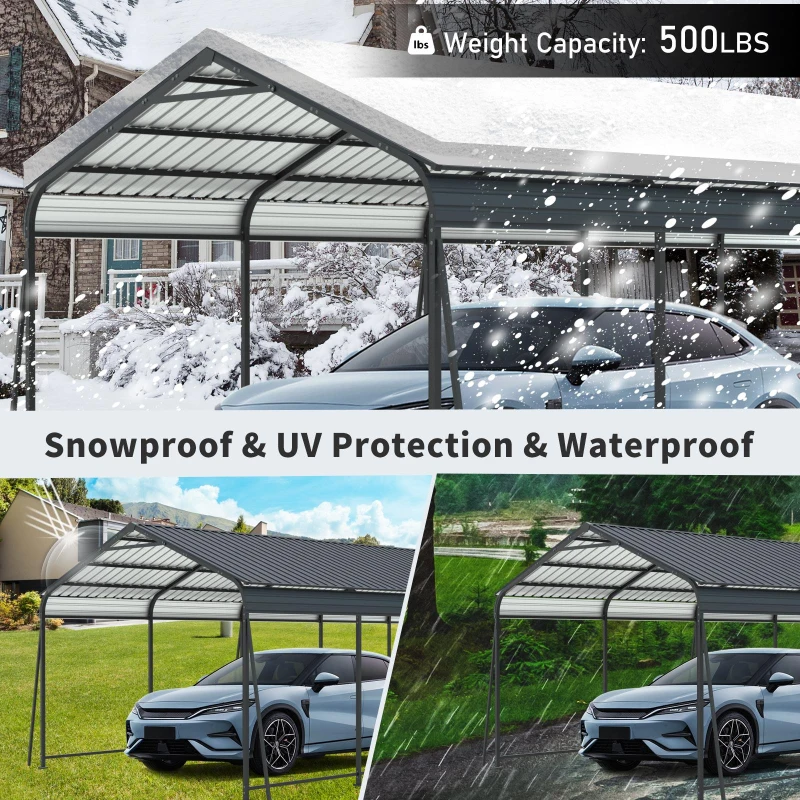 Heavy Duty Outdoor Carport with Galvanized Steel Roof, Large Garage Perfect for Cars and Trucks, 156'' L x 317'' W x 107.5'' H, Charcoal